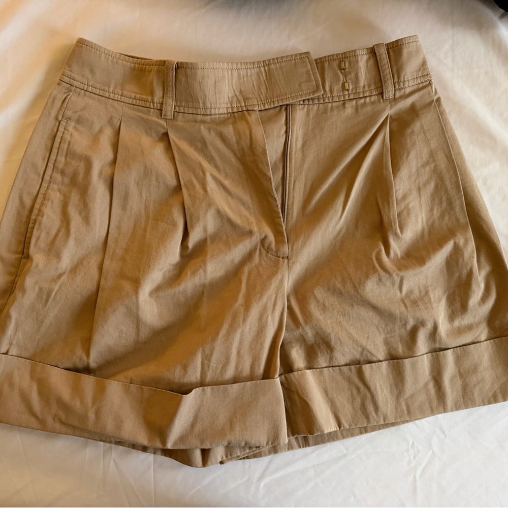 Club Monaco Khaki Pleated Cotton Shorts